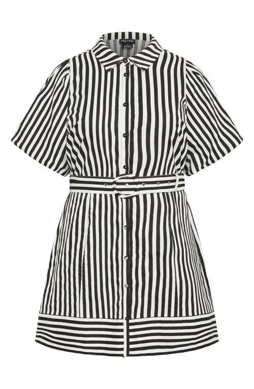 Shop City Chic May Stripe Stretch Poplin Shirtdress In Black Stripe