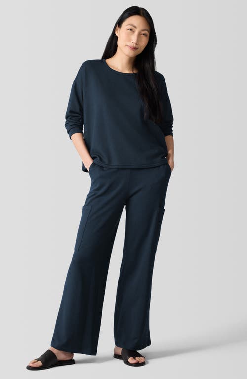 Shop Eileen Fisher Crewneck Long Sleeve Crop Top In Deep Adriatic