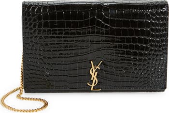 Yves Saint Laurent Embossed Leather Wallet on Chain Shoulder Bag Red