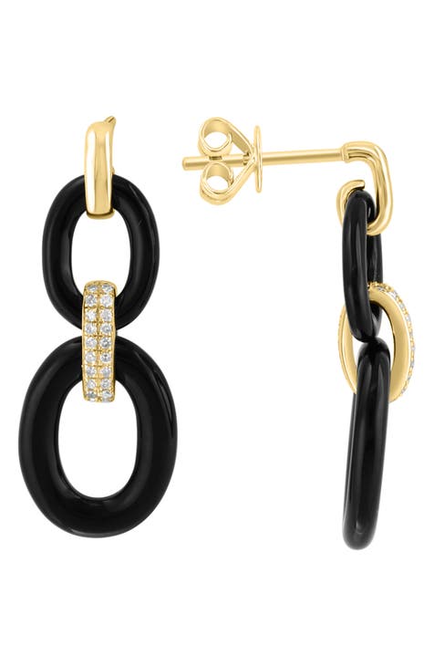 Onyx & Diamond Link Drop Earrings - 0.12ct.