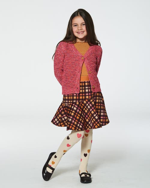 Deux Par Deux Girl's Milano Skirt Plaid Magenta And Brown In Pink & Brown Plaid