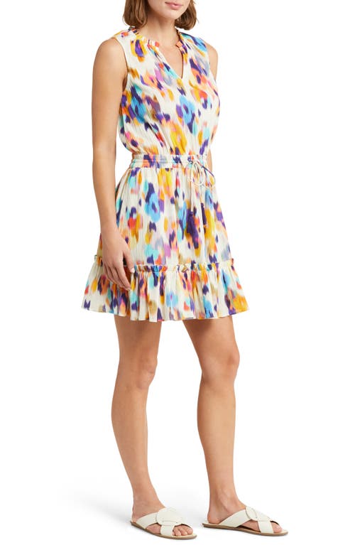 Change Of Scenery Print Ruffle Tie Waist Minidress In Ivory Multi