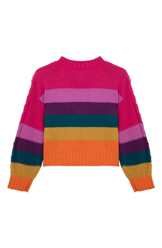 Shop Truce Kids' Stripe Fringe Cable Sweater In Pink Multi