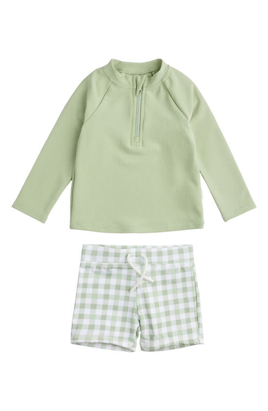 Shop Petit Lem Long Sleeve Two-piece Rashguard Swimsuit In Green