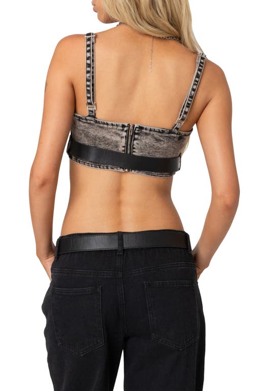 Edikted Belted Denim Crop Top In Dark-gray
