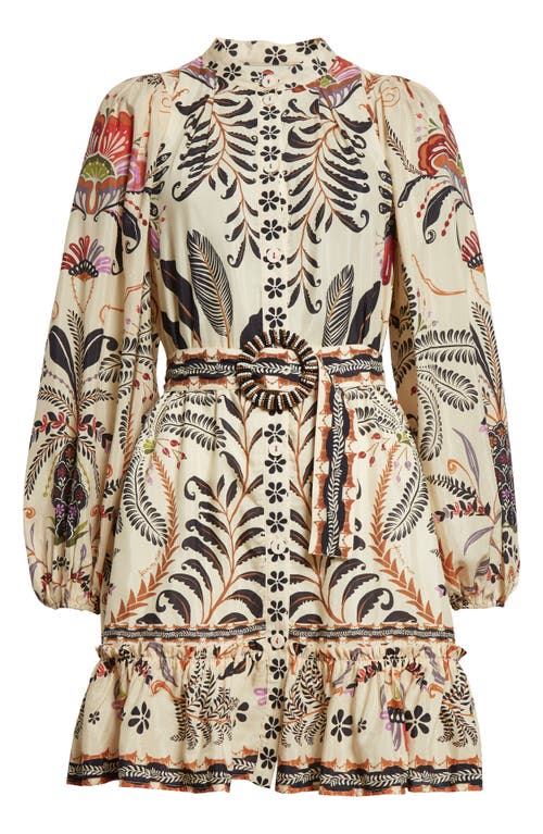 Shop Farm Rio Mixed Print Long Sleeve Cotton Blend Dress In Classic Nature Sand