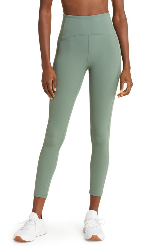 Zella Studio Luxe High Waist Pocket 7/8 Leggings In Green Duck