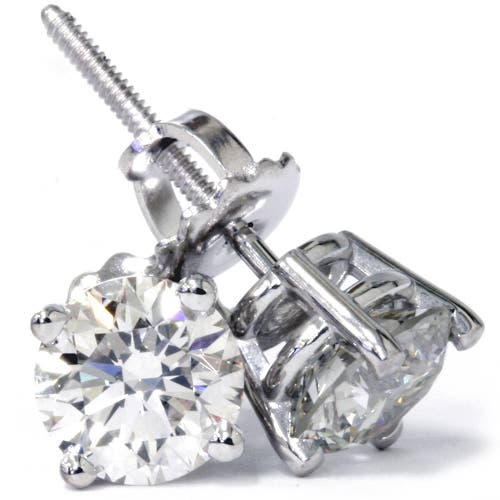 Bliss Diamond Huge 3 Ct Tw. Round Lab Grown Diamond Screw Back Studs 14k White Gold In 14k White Gold