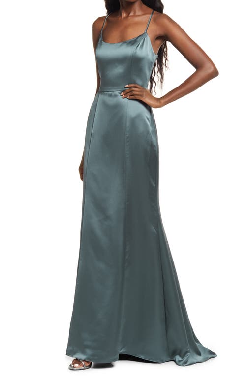 Amsale Everly Sleeveless Mermaid Satin Gown in Petrol
