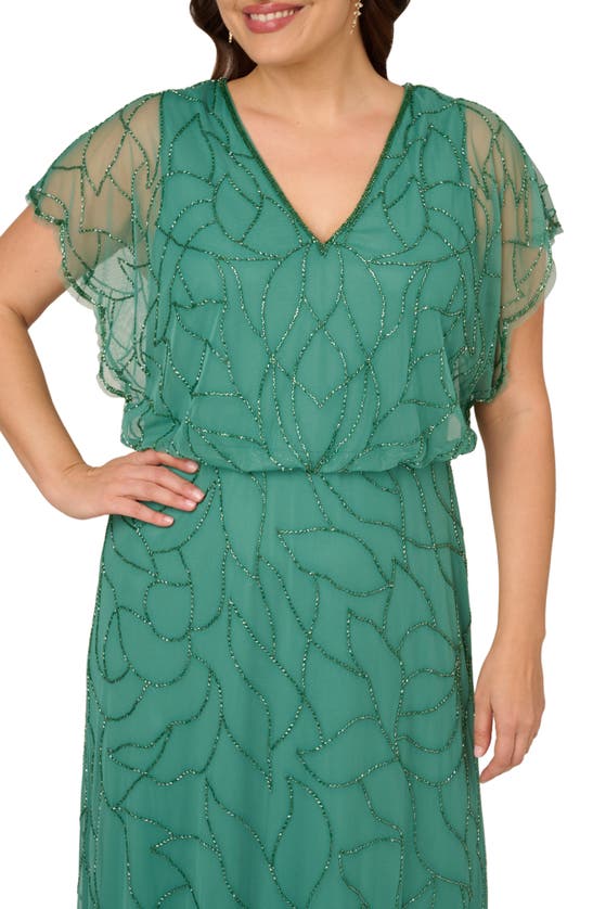 Shop Adrianna Papell Beaded Mesh Blouson Gown In Jungle Green