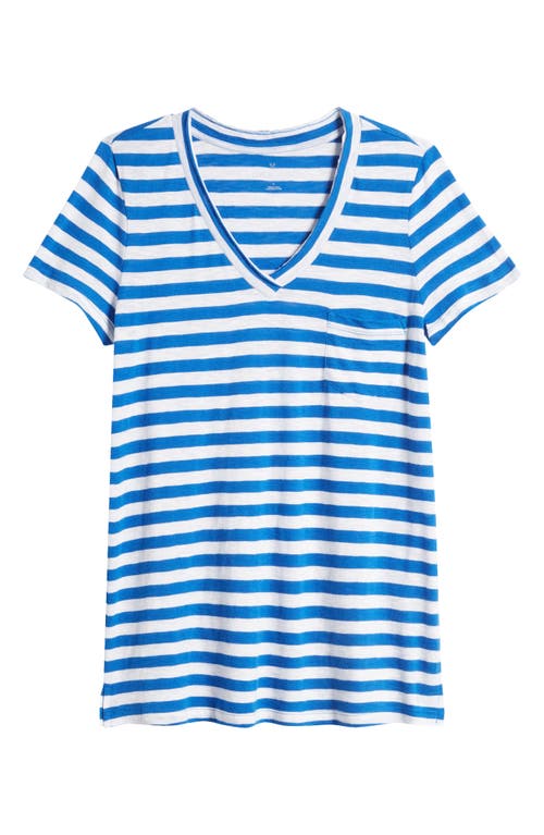 caslon(r) V-Neck Short Sleeve Pocket T-Shirt in Blue Marmara- White Charm Stp