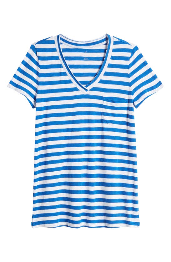 Caslon V-neck Short Sleeve Pocket T-shirt In Blue Marmara- White Charm Stp