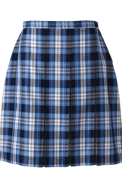 Shop Lands' End School Uniform Young  Plaid Box Pleat Skirt Top Of The Knee In Clear Blue Plaid