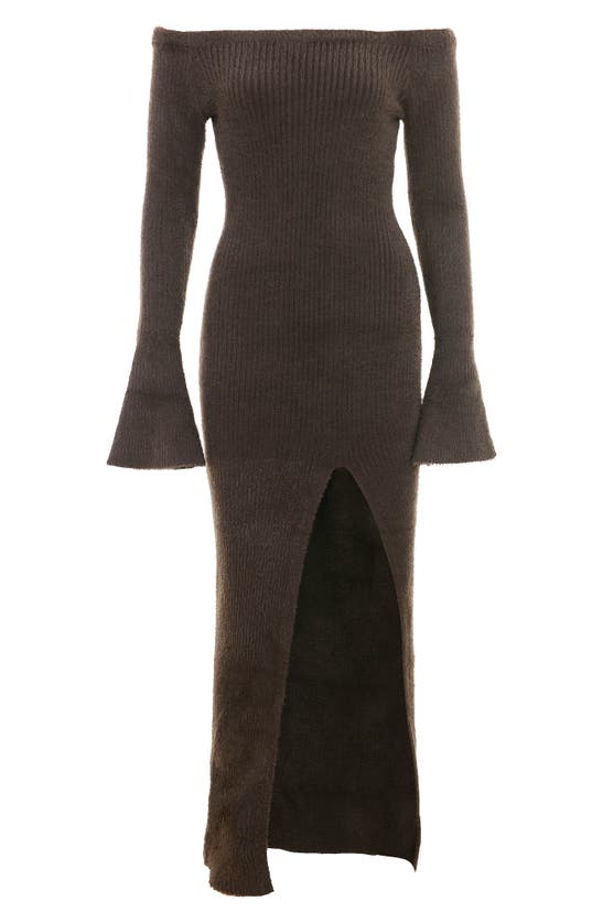 Shop House Of Cb Lucena Metallic Long Sleeve Off The Shoulder Maxi Sweater Dress In Grey Lurex