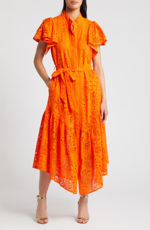Isabella Cotton Eyelet Maxi Shirtdress in Orange