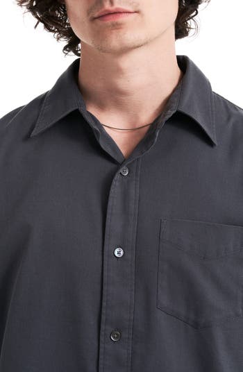Draped Twill Short Sleeve Button-Up Shirt