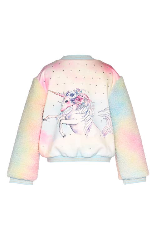 Shop Truly Me Kids' Unicorn Mixed Media Jacket In Pink Multi