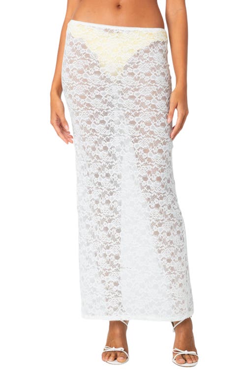 Shop Edikted Oceana Sheer Lace Cover-up Maxi Skirt In White