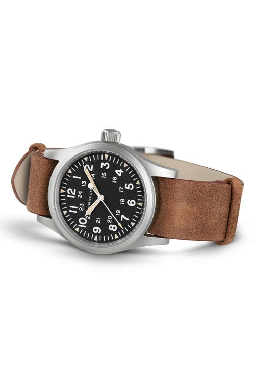 Shop Hamilton Khaki Field Leather Strap Watch, 38mm In Brown/black/silver