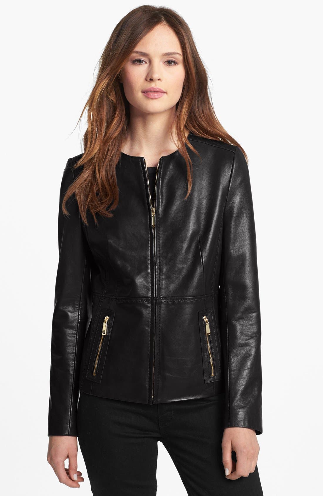T Tahari Collarless Leather Jacket (Regular & Petite) Nordstrom