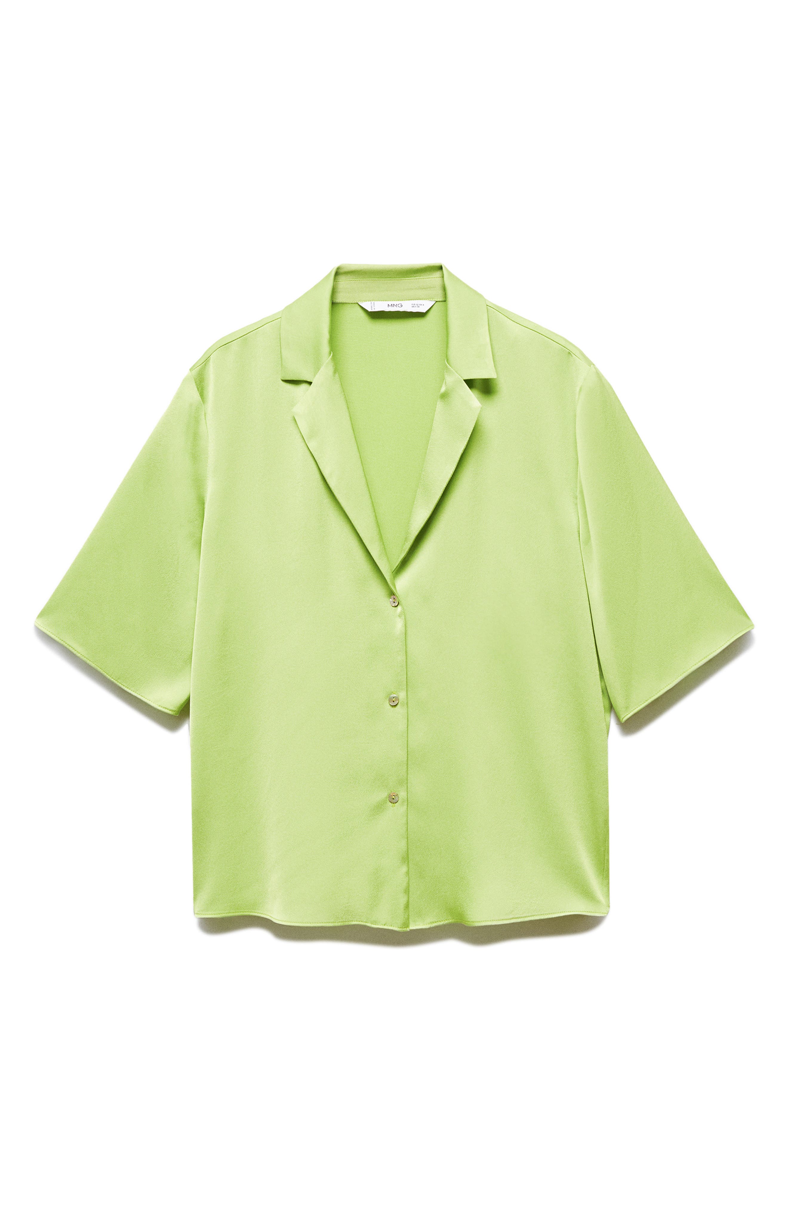 Mango Satin Camp Shirt In Green
