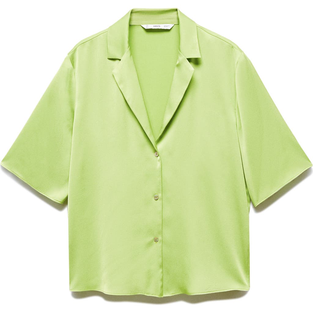 Mango Satin Camp Shirt In Green