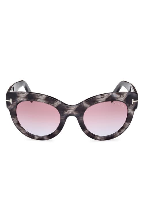 TOM FORD Lucilla 51mm Gradient Cat Eye Sunglasses in Black Havana /Purple Blue at Nordstrom