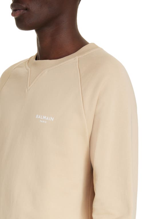 Shop Balmain Flocked Logo Organic Cotton Sweatshirt In Gse Light Beige/multi