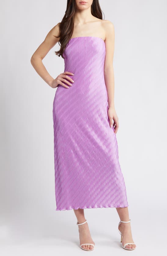 Shop Astr The Label Plissé Strapless Midi Dress In Purple