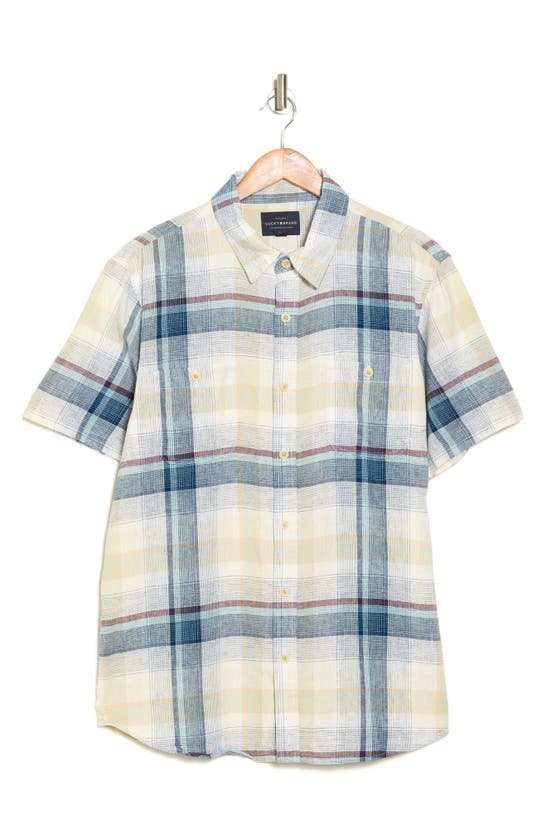 Lucky Brand Mason Plaid Linen Short Sleeve Shirt In Blue Multi Plaid