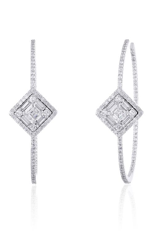 Clarity Asscher Diamond Hoop Earrings in White Gold/Diamond