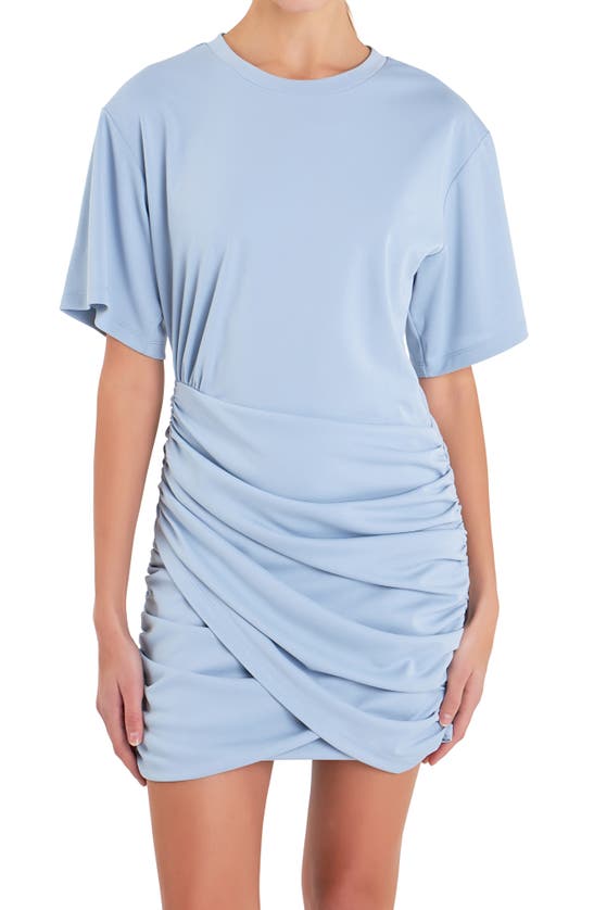 Shop Grey Lab Ruched Asymmetric Minidress In Blue Grey