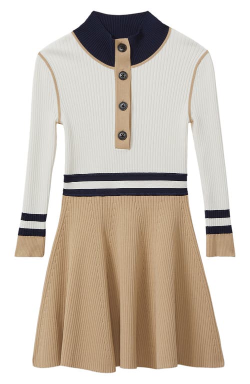 Shop Reiss Kids' Vera Sr. Long Sleeve Mock Neck Rib Sweater Dress In Camel