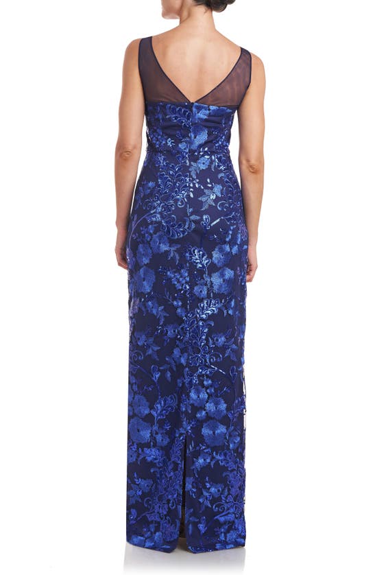 Shop Js Collections Baylor Embroidered Sequin Sleeveless Gown In Navy/ Royal Blue