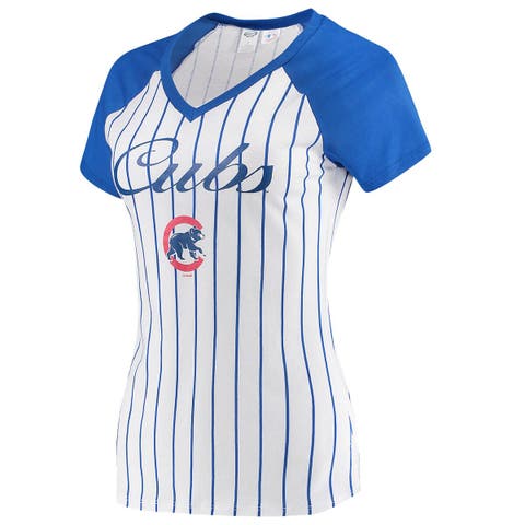 Women's Los Angeles Dodgers Concepts Sport White/Royal Vigor Pinstripe  Raglan V-Neck T-Shirt