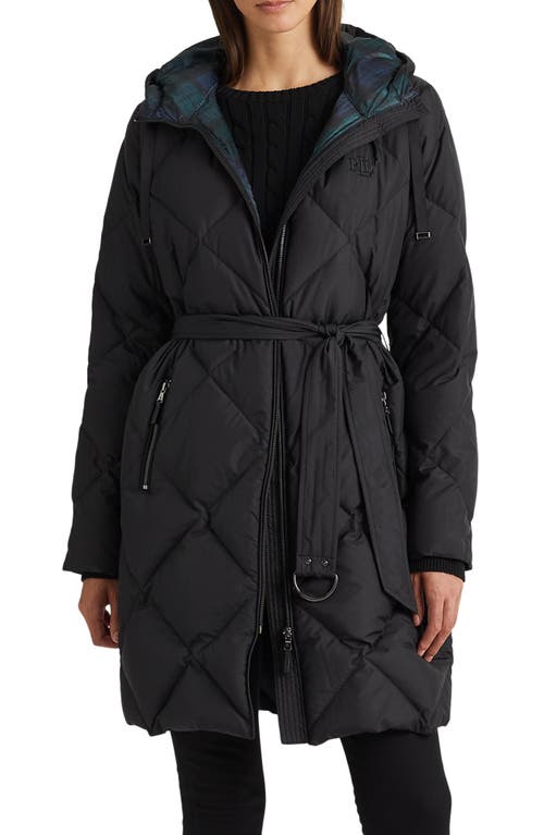 Lauren Ralph Lauren Quilted Down Puffer Coat in Black /Black Watch at Nordstrom, Size Large