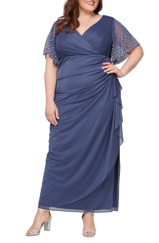 Shop Alex Evenings Rhinestone Sleeve Chiffon Gown In Violet