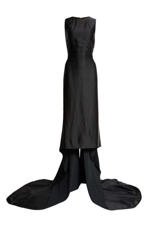 Shop Michael Kors Collection Fishtail Train Sleeveless Crepe Gown In Black