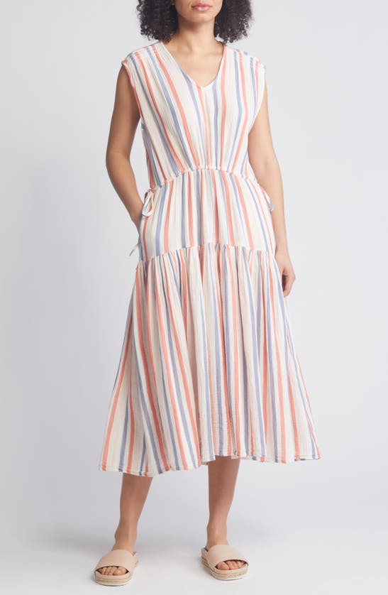 Shop Caslon Stripe Sleeveless Cotton Midi Dress In Pink Beach- Red Napa Stripe