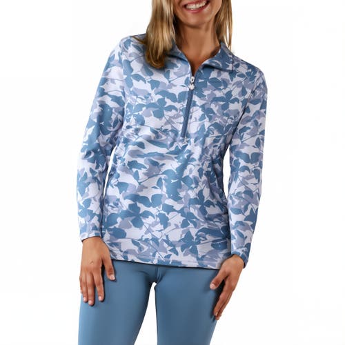 Shop Uv Skinz Long Sleeve Half Zip Ruched Sun Shirt In Baltic Shadow Floral