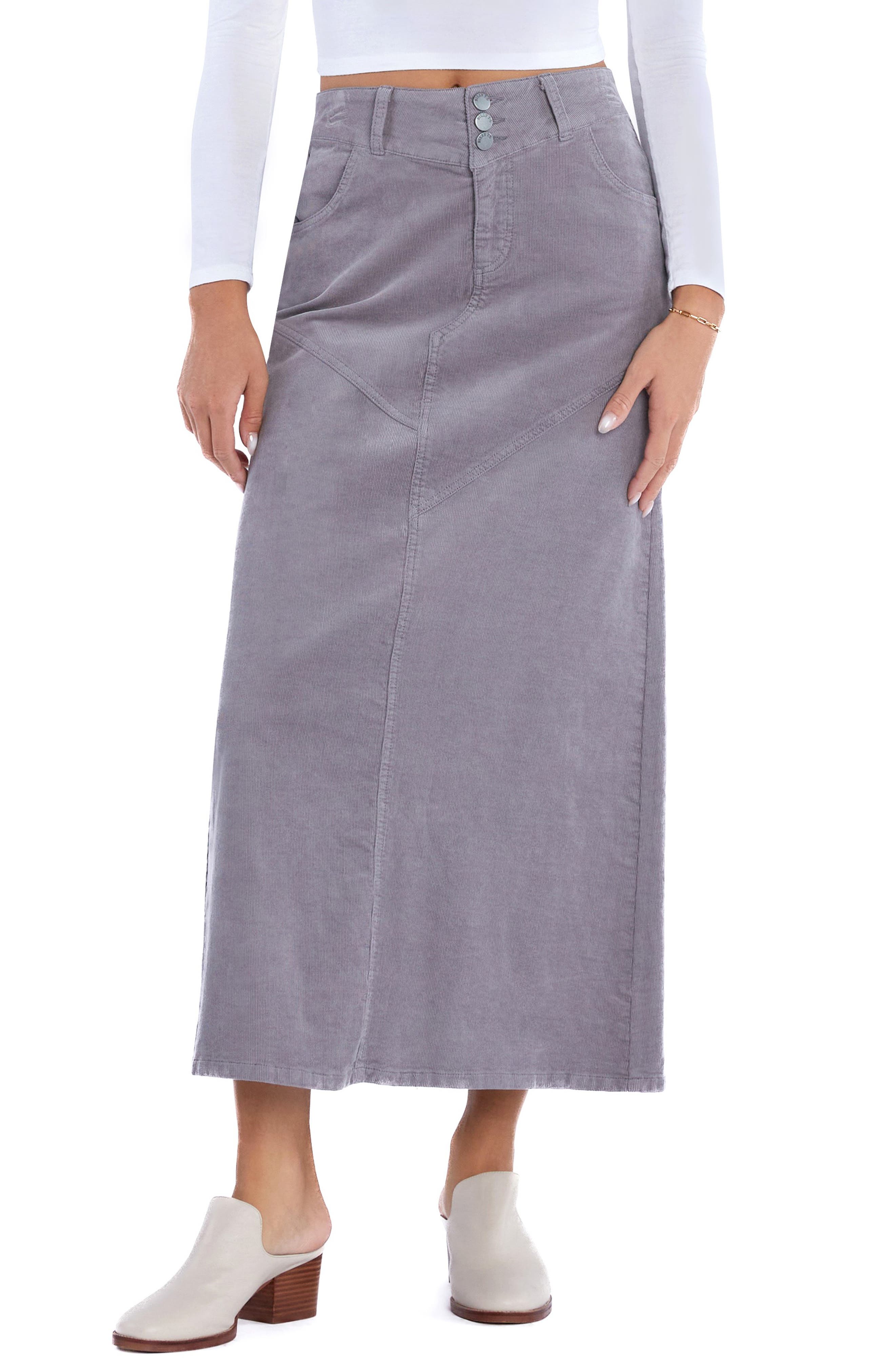 Wash Lab Denim Corduroy Maxi Skirt in Soft Grey Cover