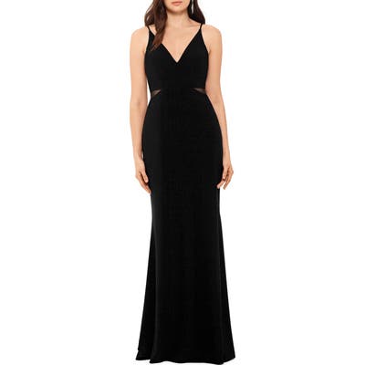 Xscape Illusion Inset Gown, Black