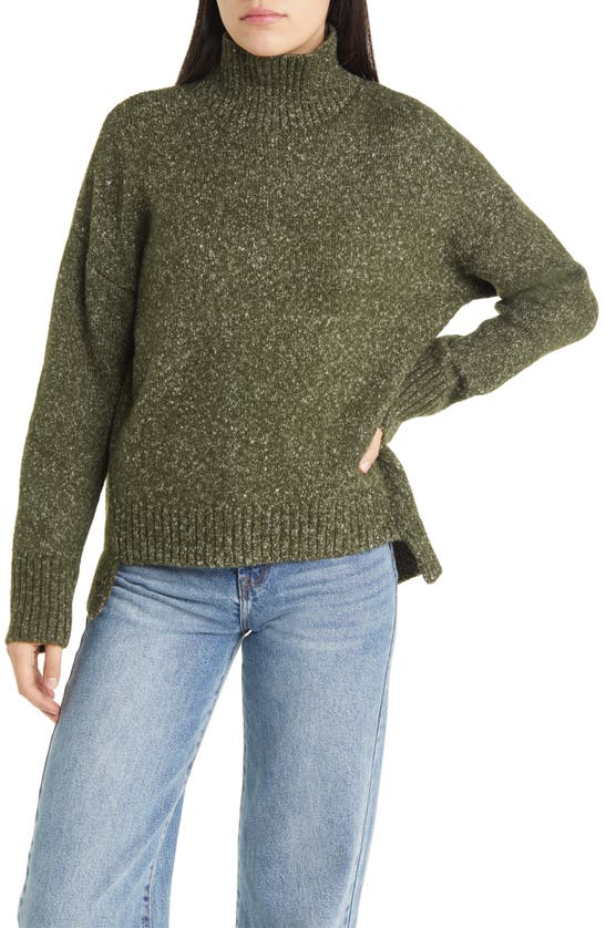 Treasure & Bond Marled Mock Neck High-low Tunic Sweater In Green Forest