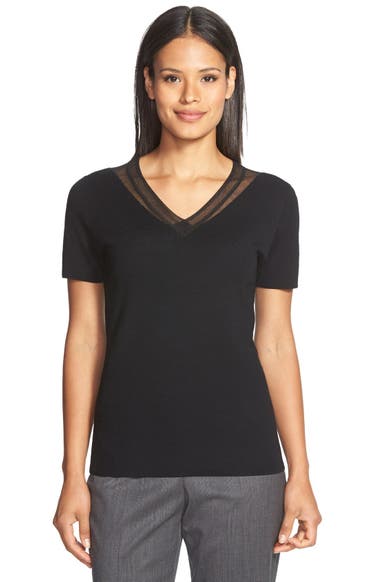 Elie Tahari Shana Mesh Inset Merino Wool Sweater Nordstrom