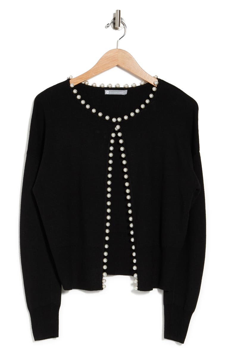 IN CASHMERE Pearl Embellished Knit Cardigan, Main, color, BLACK