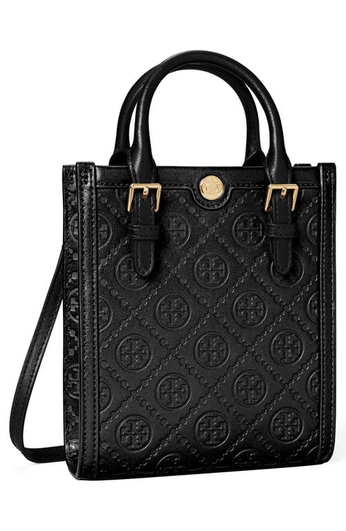 Shop Tory Burch Mini T Monogram Debossed North/south Tote In Black