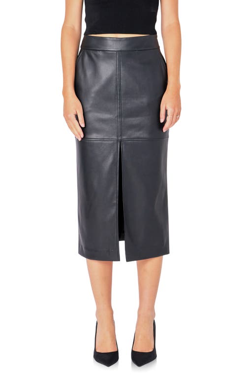 Endless Rose Faux Leather Midi Skirt Black at Nordstrom,