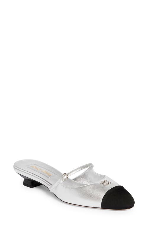 Miu Miu Sabot Mary Jane Cap Toe Mule In Silver/black