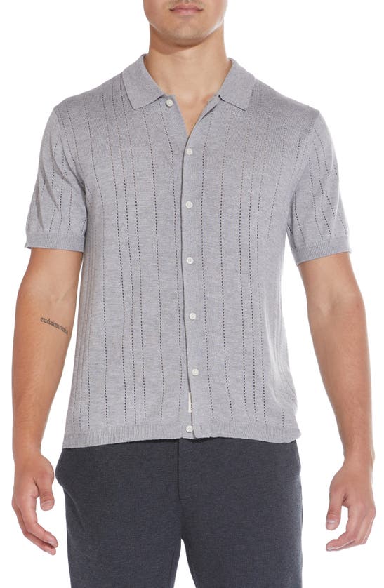 Civil Society Short Sleeve Button-up Polo Sweater In Heather Gray