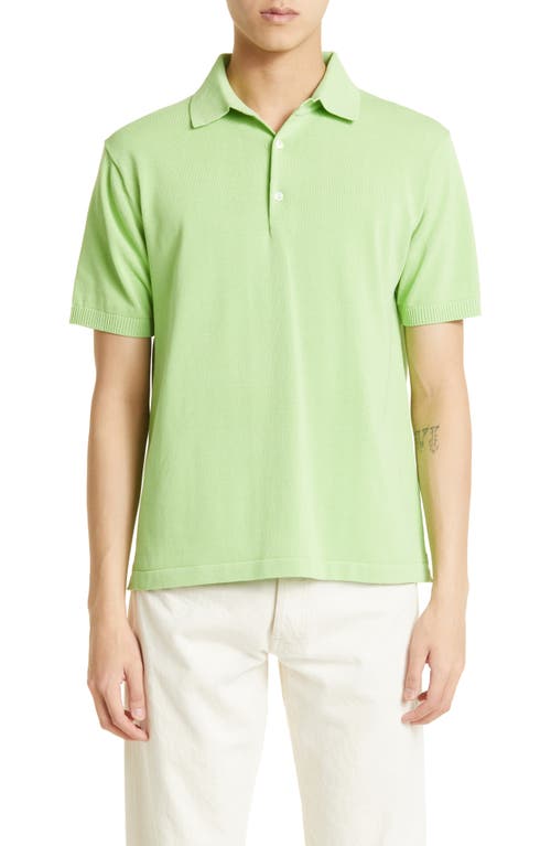 BEAMS Short Sleeve Fine Gauge Cotton Polo Sweater in Lt.green 62